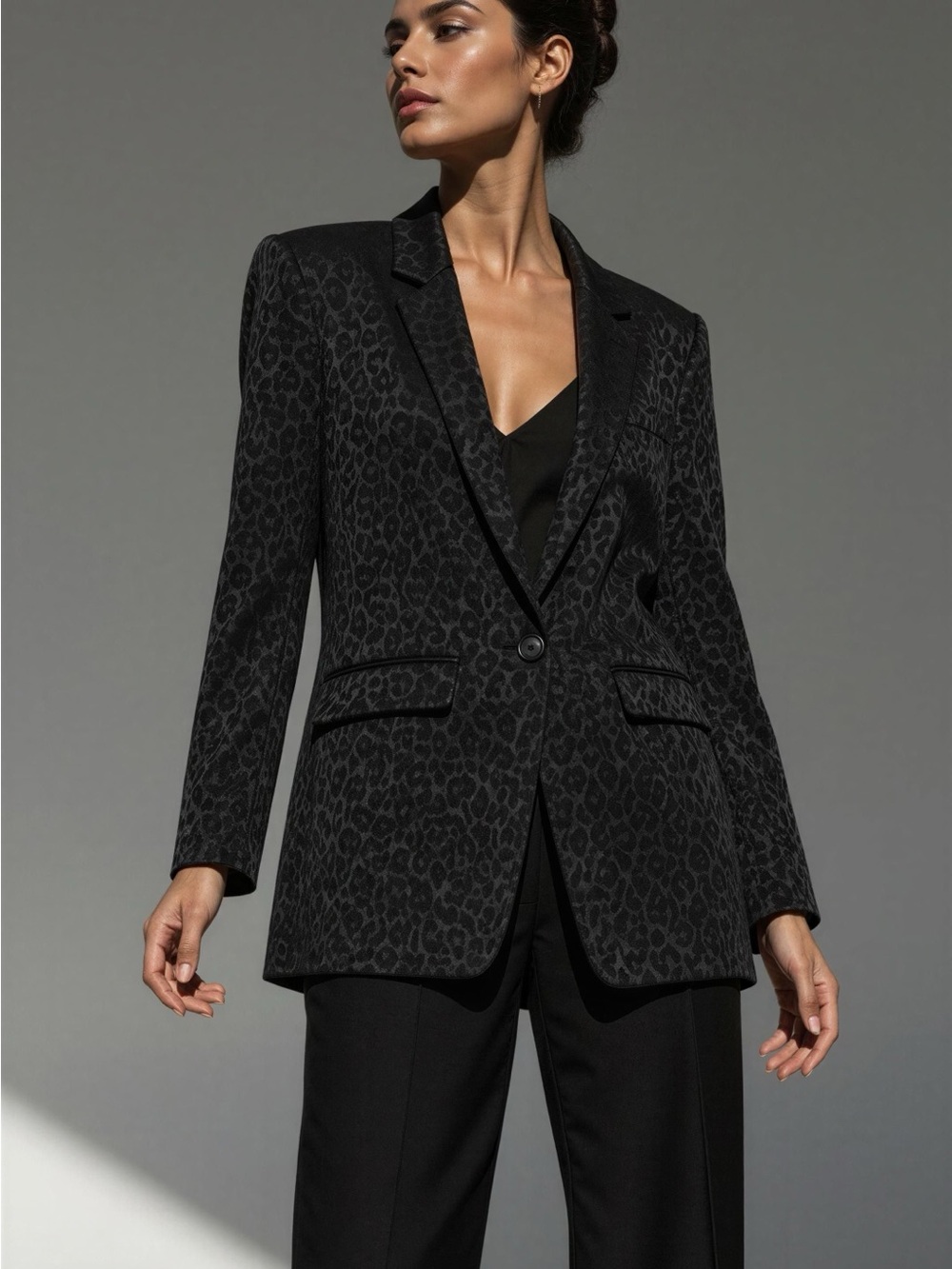 Current Air Black Leopard Jacquard Blazer